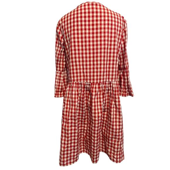 ASOS Tie Front Babydoll Dress Womens Size 12 Red White Gingham Bell Sleeves - Picture 3 of 9
